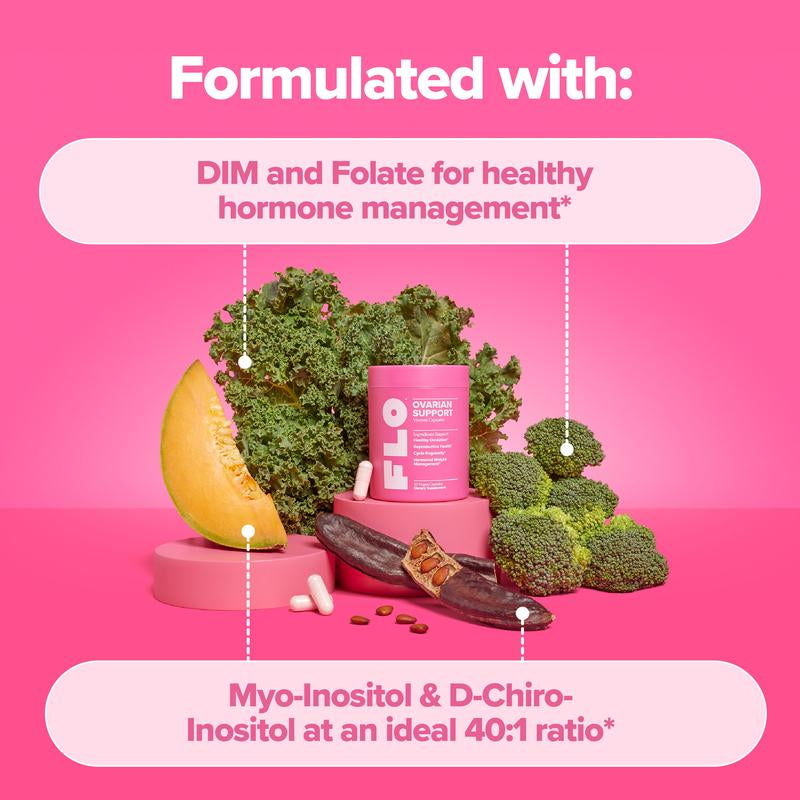 Hormone Balance & Cycle Support Vitamins by FLO: Supplement for Women with Myo-Inositol & D-Chiro-Inositol (40:1 Ratio) and DIM and Folic Acid