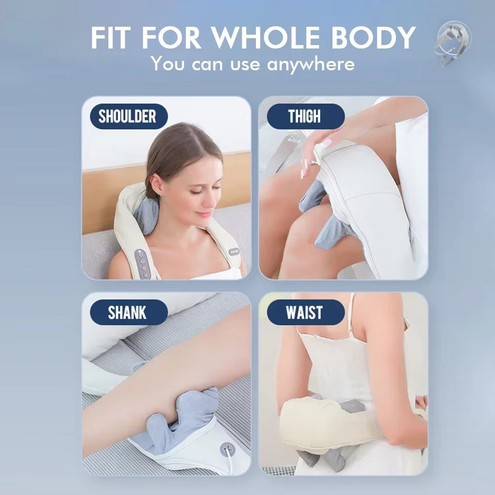 Wireless Neck Shoulder Massager 6D Heated Kneading Shiatsu Massage Shawl Cervical Back Massager for Electric Neck and Back