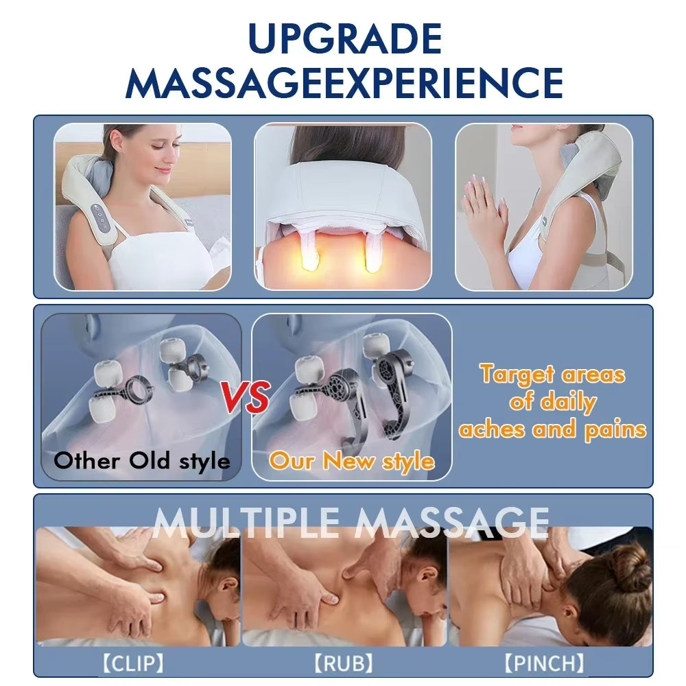 Wireless Neck Shoulder Massager 6D Heated Kneading Shiatsu Massage Shawl Cervical Back Massager for Electric Neck and Back
