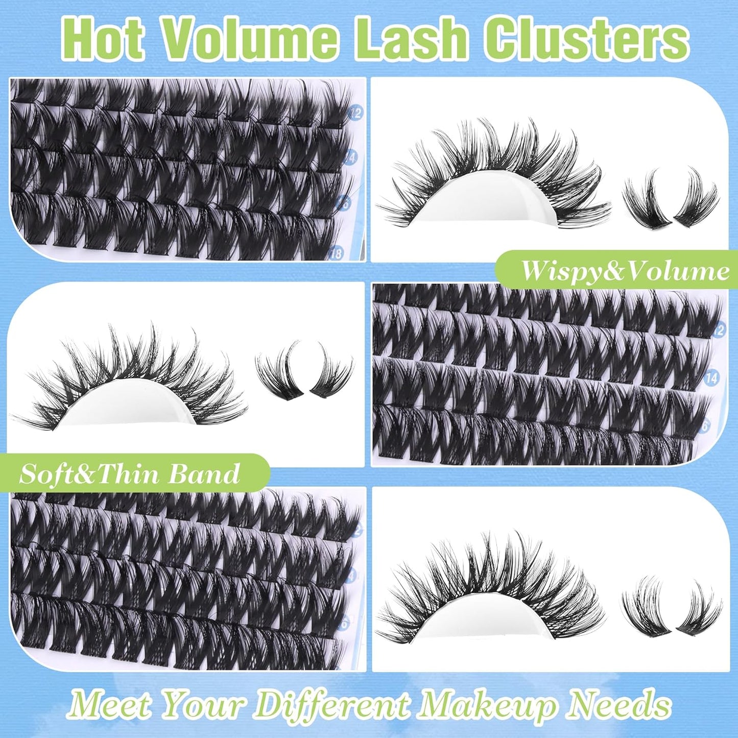 Lash Clusters Kit Wispy Lash Extension Kit Volume 144PCS Eyelash Extension Kit Natural 12-18Mm Lashes Clusters Soft&Thin Band Eyelash Clusters Kit with Lash Seal&Bond and a Applicator by