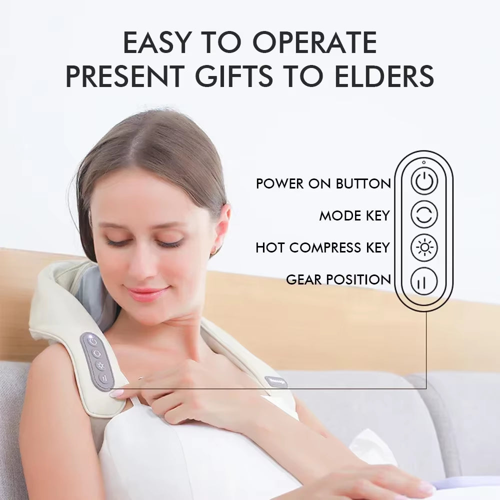 Wireless Neck Shoulder Massager 6D Heated Kneading Shiatsu Massage Shawl Cervical Back Massager for Electric Neck and Back