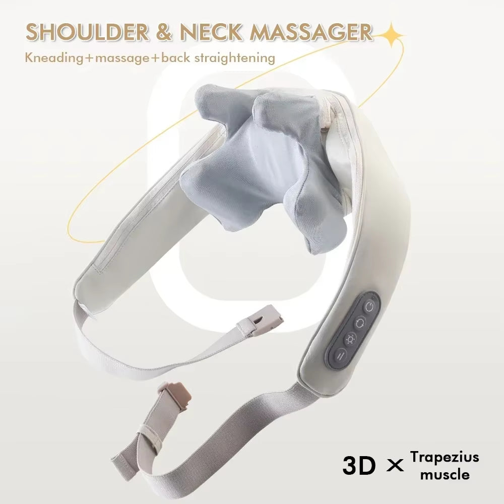 Wireless Neck Shoulder Massager 6D Heated Kneading Shiatsu Massage Shawl Cervical Back Massager for Electric Neck and Back