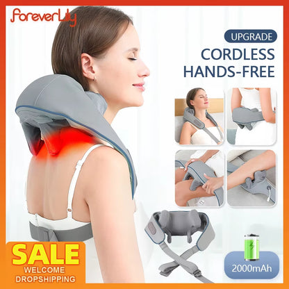 Wireless Neck Shoulder Massager 6D Heated Kneading Shiatsu Massage Shawl Cervical Back Massager for Electric Neck and Back