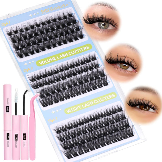 Lash Clusters Kit Wispy Lash Extension Kit Volume 144PCS Eyelash Extension Kit Natural 12-18Mm Lashes Clusters Soft&Thin Band Eyelash Clusters Kit with Lash Seal&Bond and a Applicator by