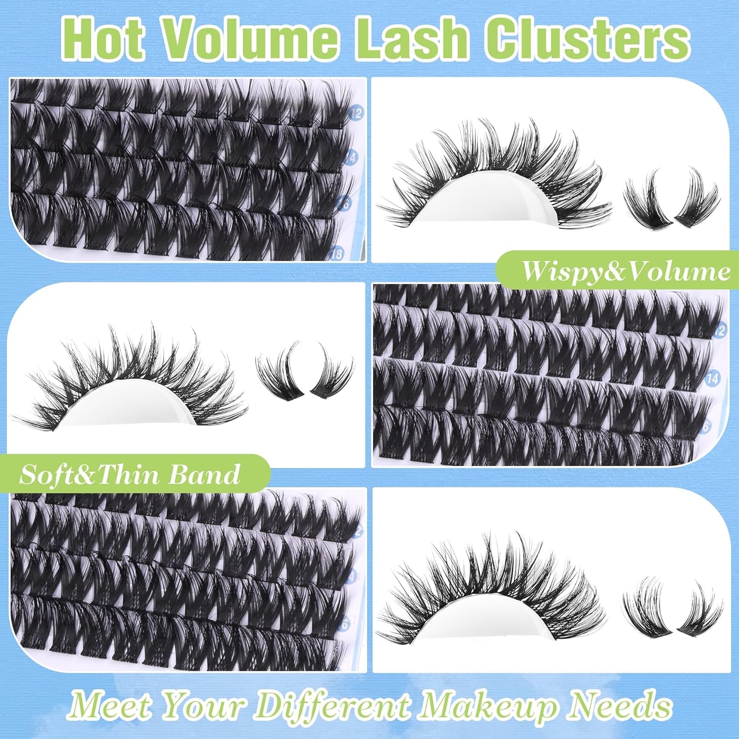 Lash Clusters Kit Wispy Lash Extension Kit Volume 144PCS Eyelash Extension Kit Natural 12-18Mm Lashes Clusters Soft&Thin Band Eyelash Clusters Kit with Lash Seal&Bond and a Applicator by