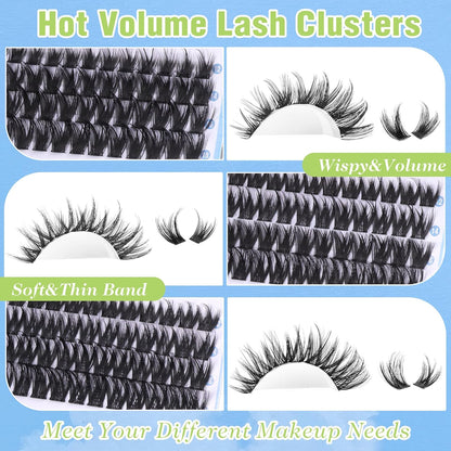 Lash Clusters Kit Wispy Lash Extension Kit Volume 144PCS Eyelash Extension Kit Natural 12-18Mm Lashes Clusters Soft&Thin Band Eyelash Clusters Kit with Lash Seal&Bond and a Applicator by